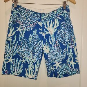 Lilly‎ Pulitzer The Chipper Starfish Coral Blue Bermuda Shorts size 0 Preppy